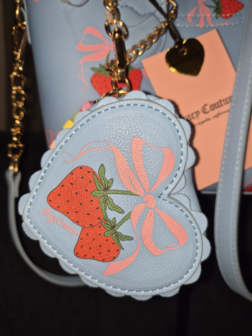 Juicy Couture Blue Strawberry Scallop Tote with Heart Coin Pouch - Picture 2 of 8